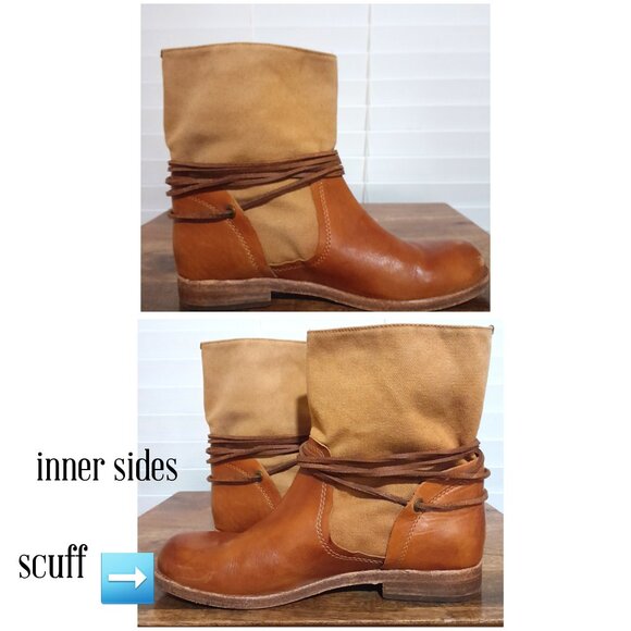 Patricia Nash Leather Canvas Brown Leather Women's Pull On Boots Sz 7 Boho - Picture 8 of 10